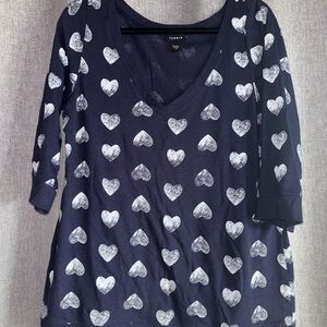 Torrid Navy and White Heart Print Blouse